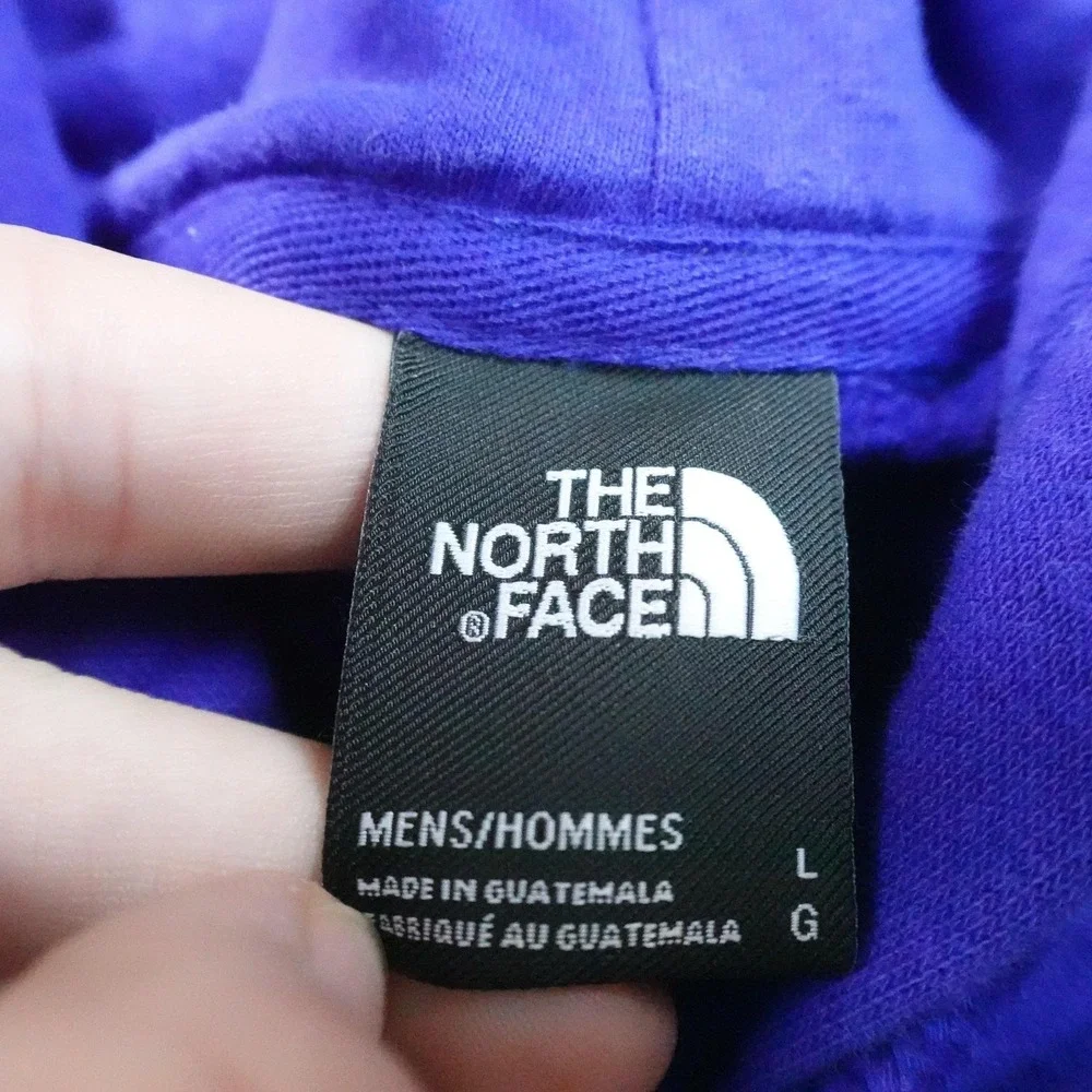 North Face Hoodie Mens L Blue Logo Graphic Fleece Pullover Sweatshirt Outdoor